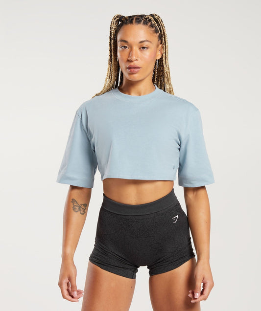 Gymshark Cotton Boxy Crop Top - Salt Blue