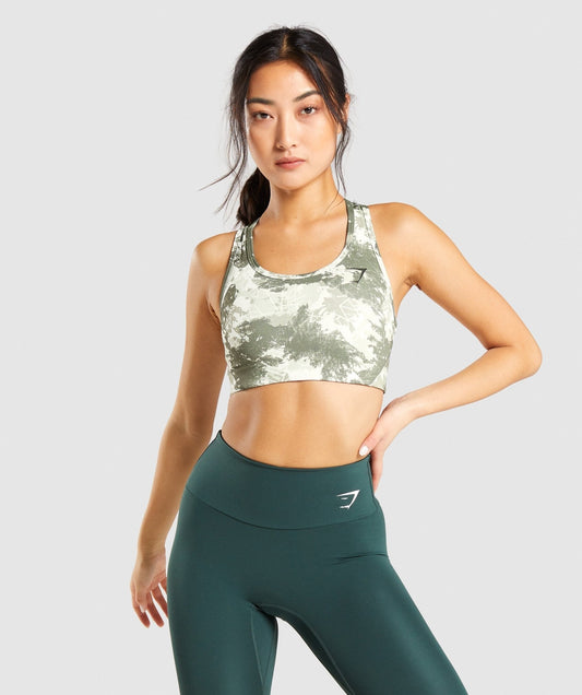 Gymshark Essential Racer Back Sports Bra - Light Green Camo Print