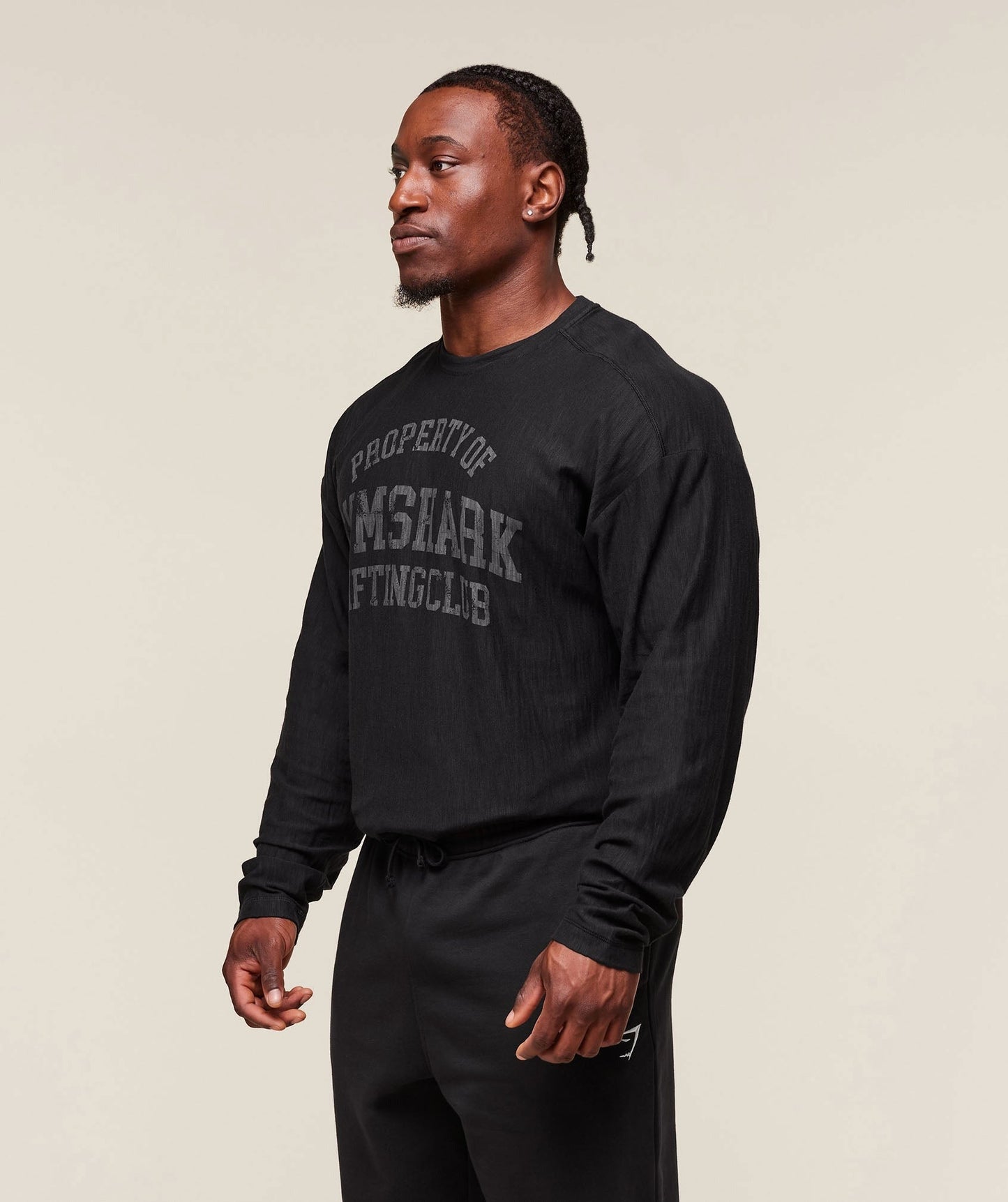 Gymshark Lightweight Slub Textured Lifting Authenticator OS LS T-shirt - Black