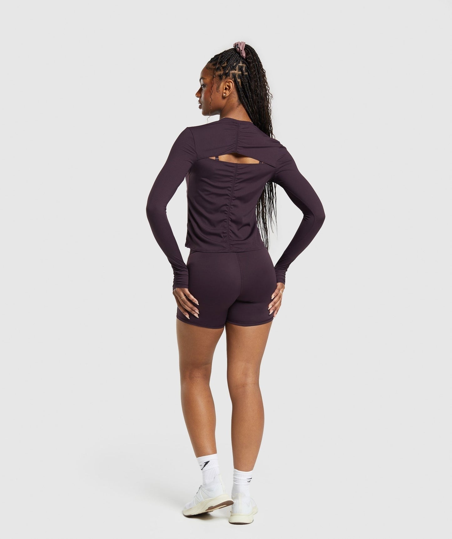 Gymshark Elevate Long Sleeve Ruched Top - Plum Brown