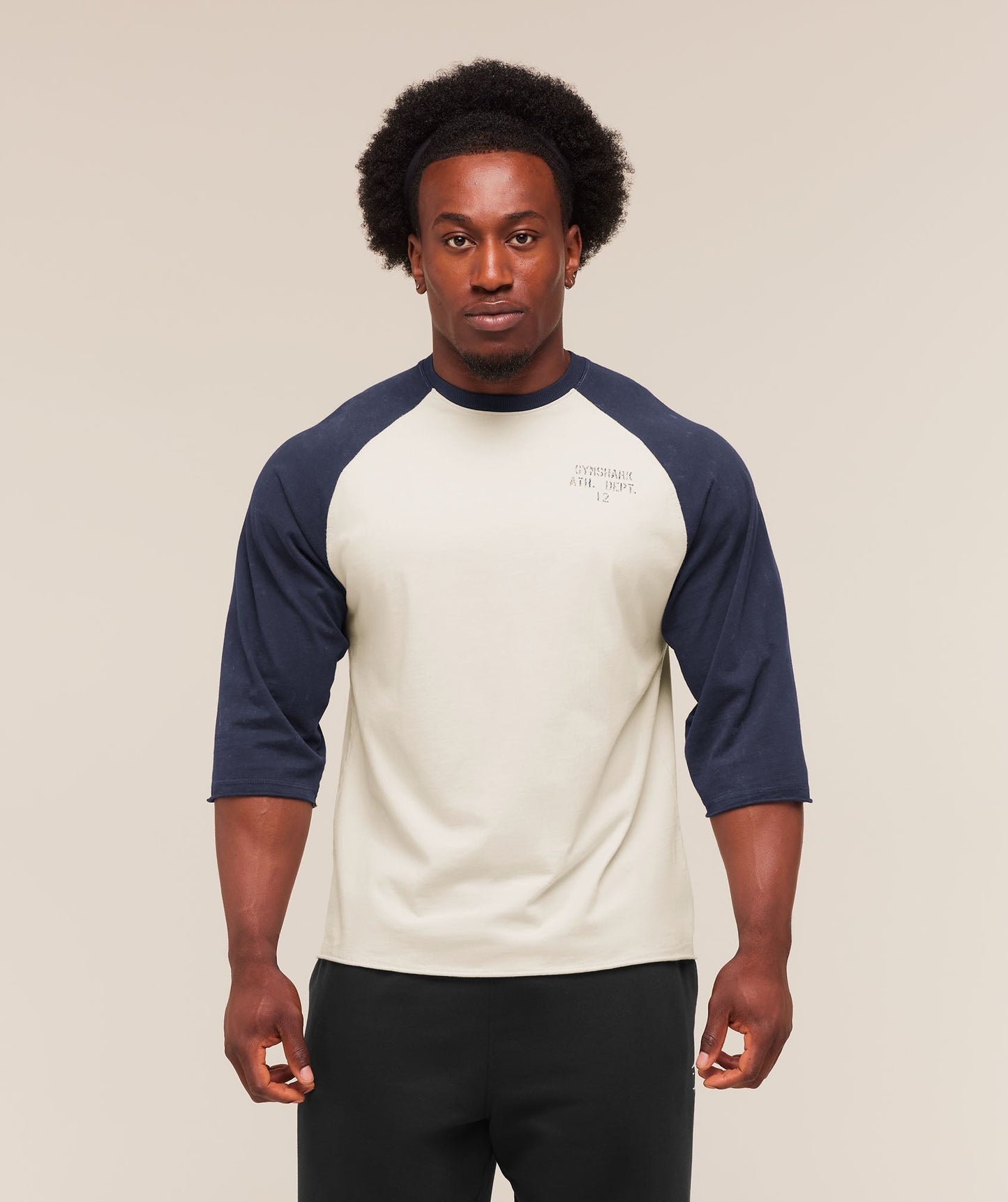 Gymshark Retro Collegiate 3/4 Sleeve T-Shirt - Tinted White/Heavy Blue