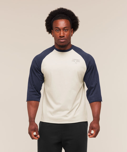 Gymshark Retro Collegiate 3/4 Sleeve T-Shirt - Tinted White/Heavy Blue