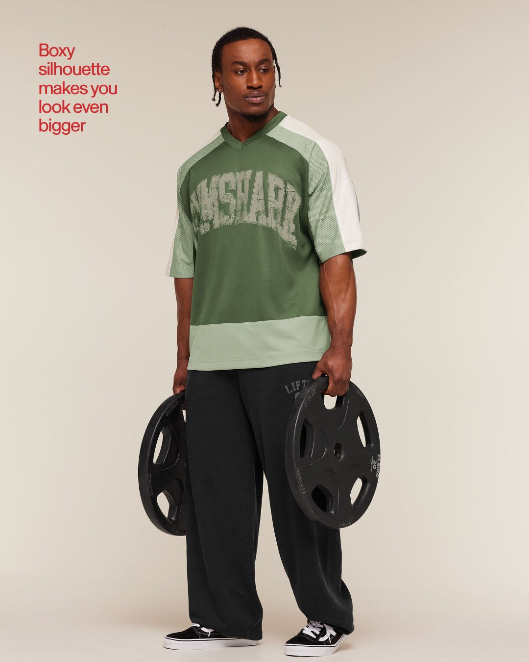Gymshark Collective Mesh Wordmark Jersey - Core Olive/Haze Green/Soft White