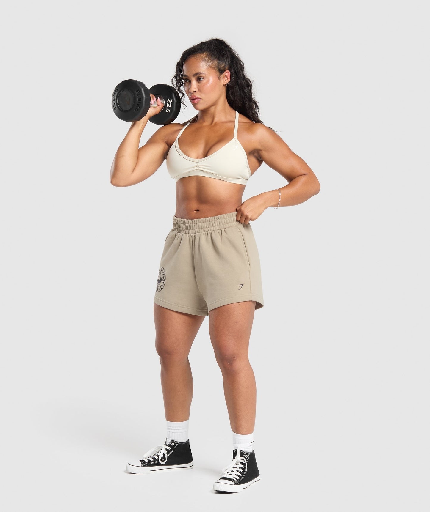 Gymshark Strong Girl Lifting Club Graphic Shorts - Sand Brown