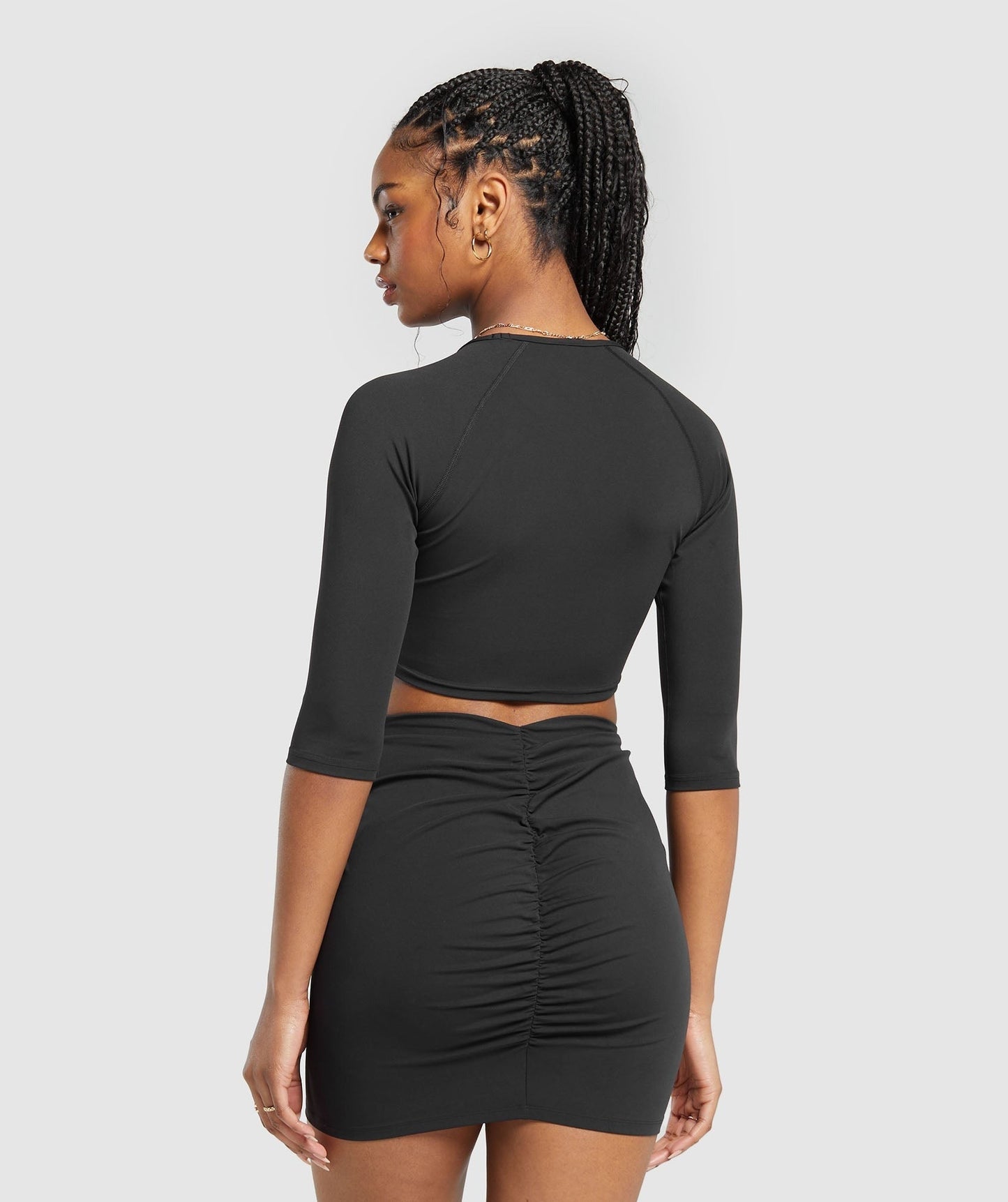 Gymshark Ruche 3/4 Sleeve Crop Top - Black