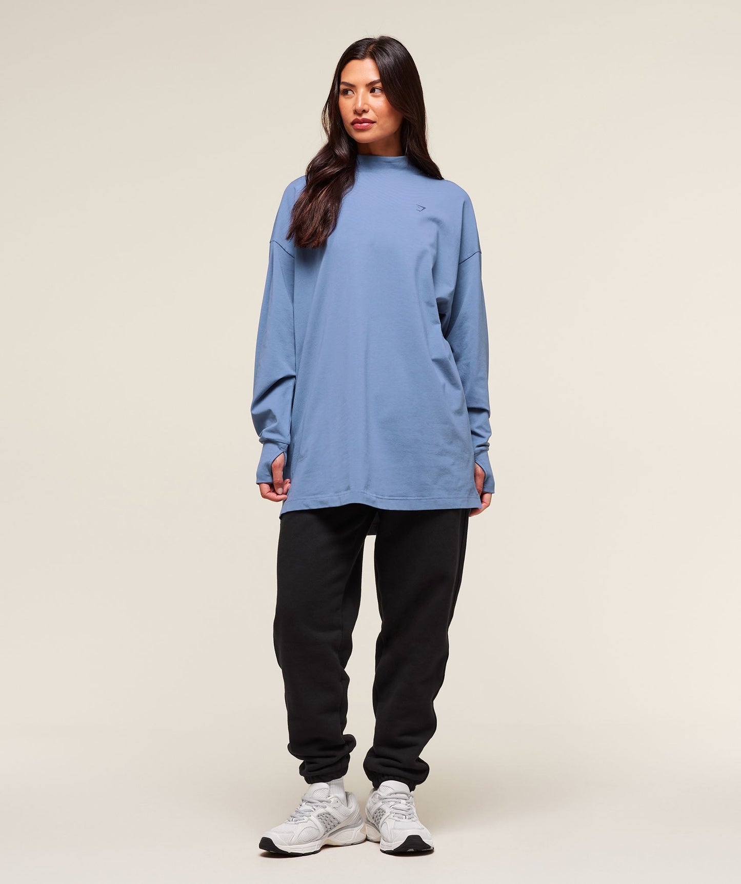 Gymshark Covered Longline Cotton Long Sleeve Top - Worn Blue
