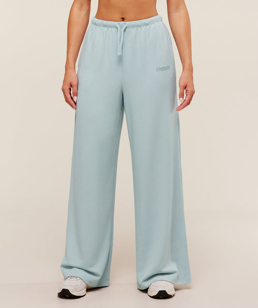 Gymshark Waffle Wide Leg Pants - Smoke Blue