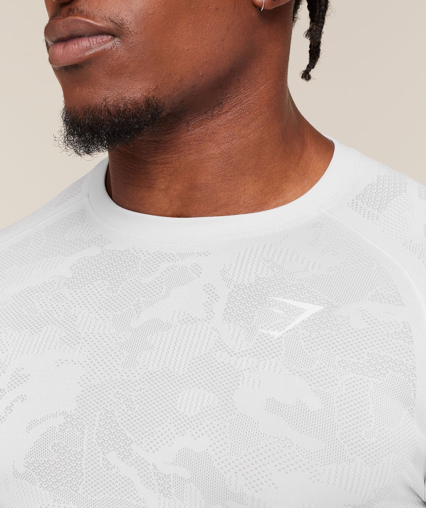 Gymshark Geo Seamless Long Sleeve T-Shirt - White/Light Grey