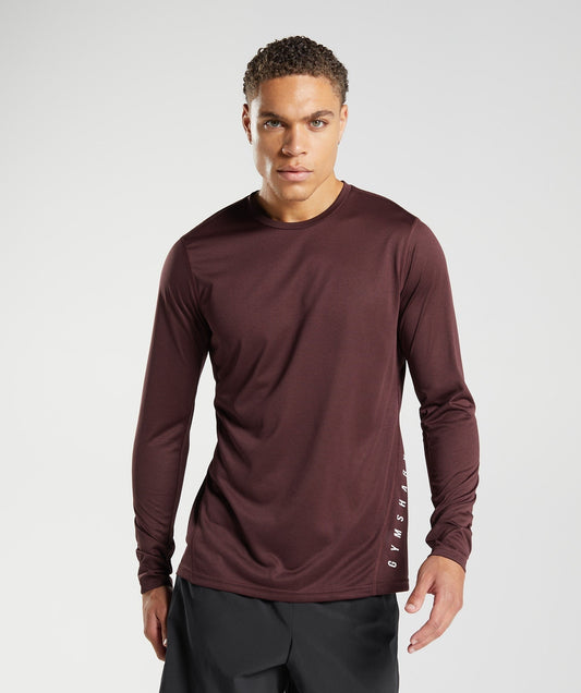 Gymshark Sport Long Sleeve T-Shirt - Baked Maroon/Black Marl