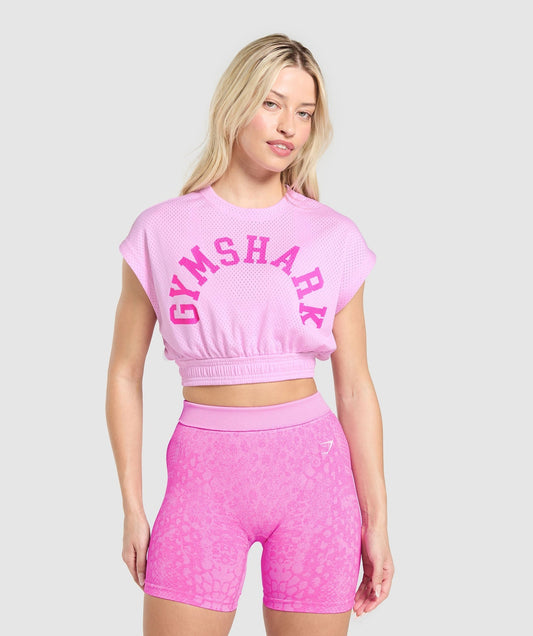 Gymshark Mesh Graphic Crop Top - Sour Pink