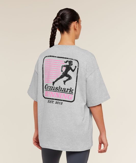 Gymshark Run Club Graphic Short Sleeve T-Shirt - Light Grey Core Marl