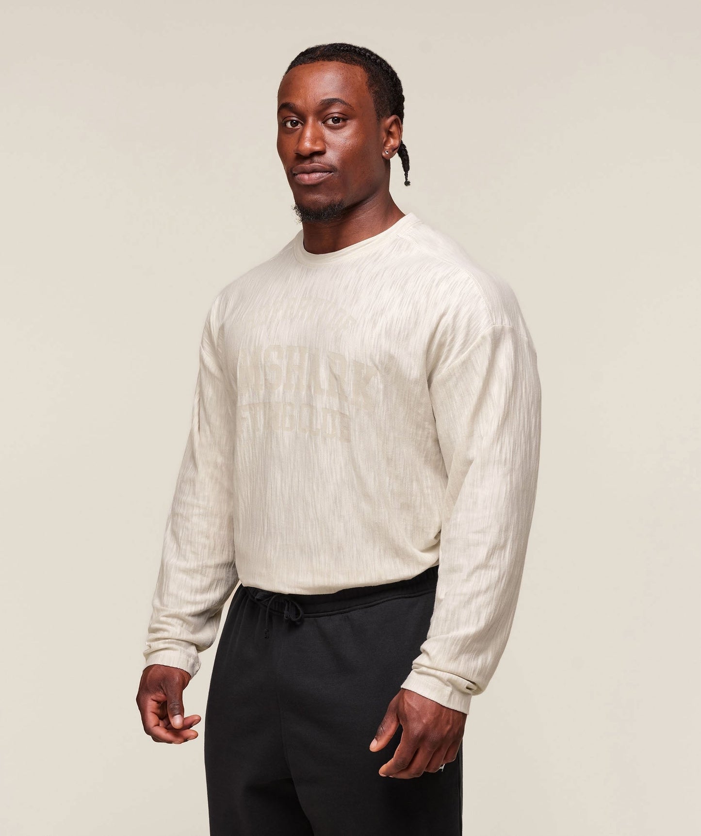 Gymshark Lightweight Slub Textured Lifting Authenticator OS LS T-shirt - Oat White