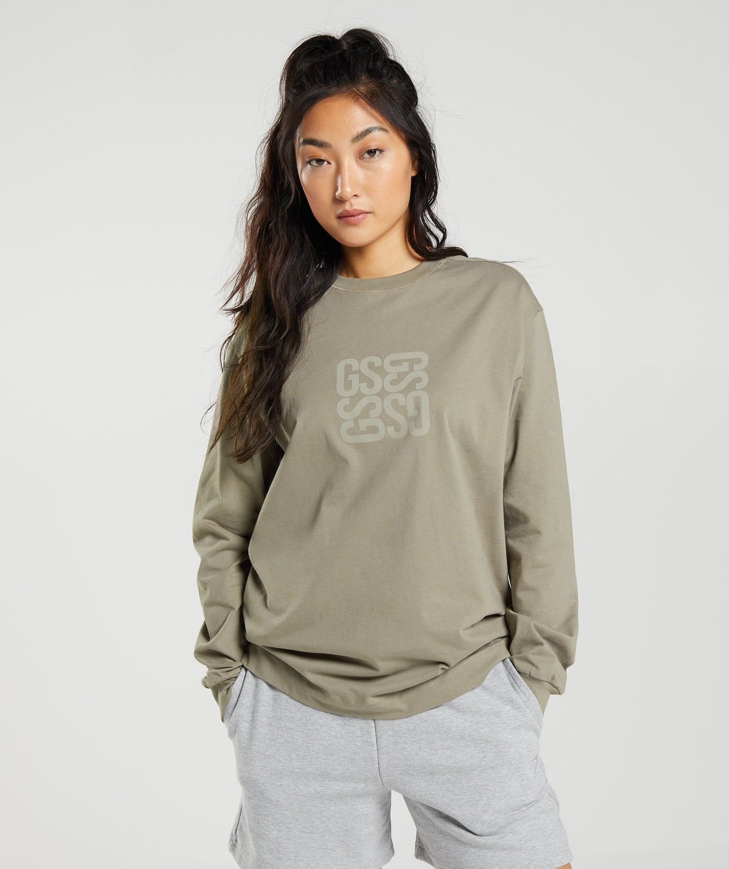 Gymshark Cotton Oversized Long Sleeve Top - Earthy Brown