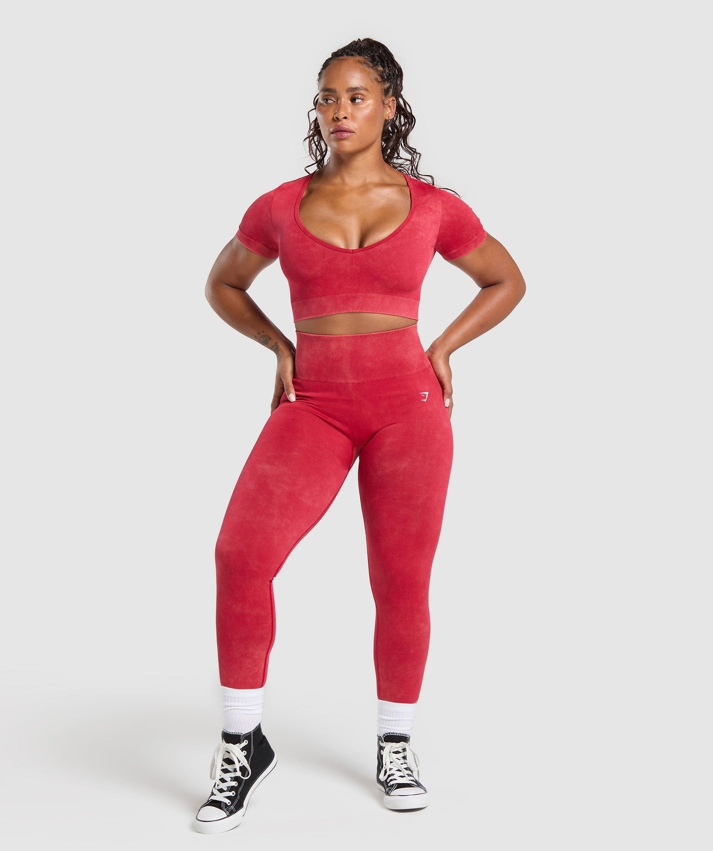 Gymshark Gains Seamless Washed Crop Top - Carmine Red