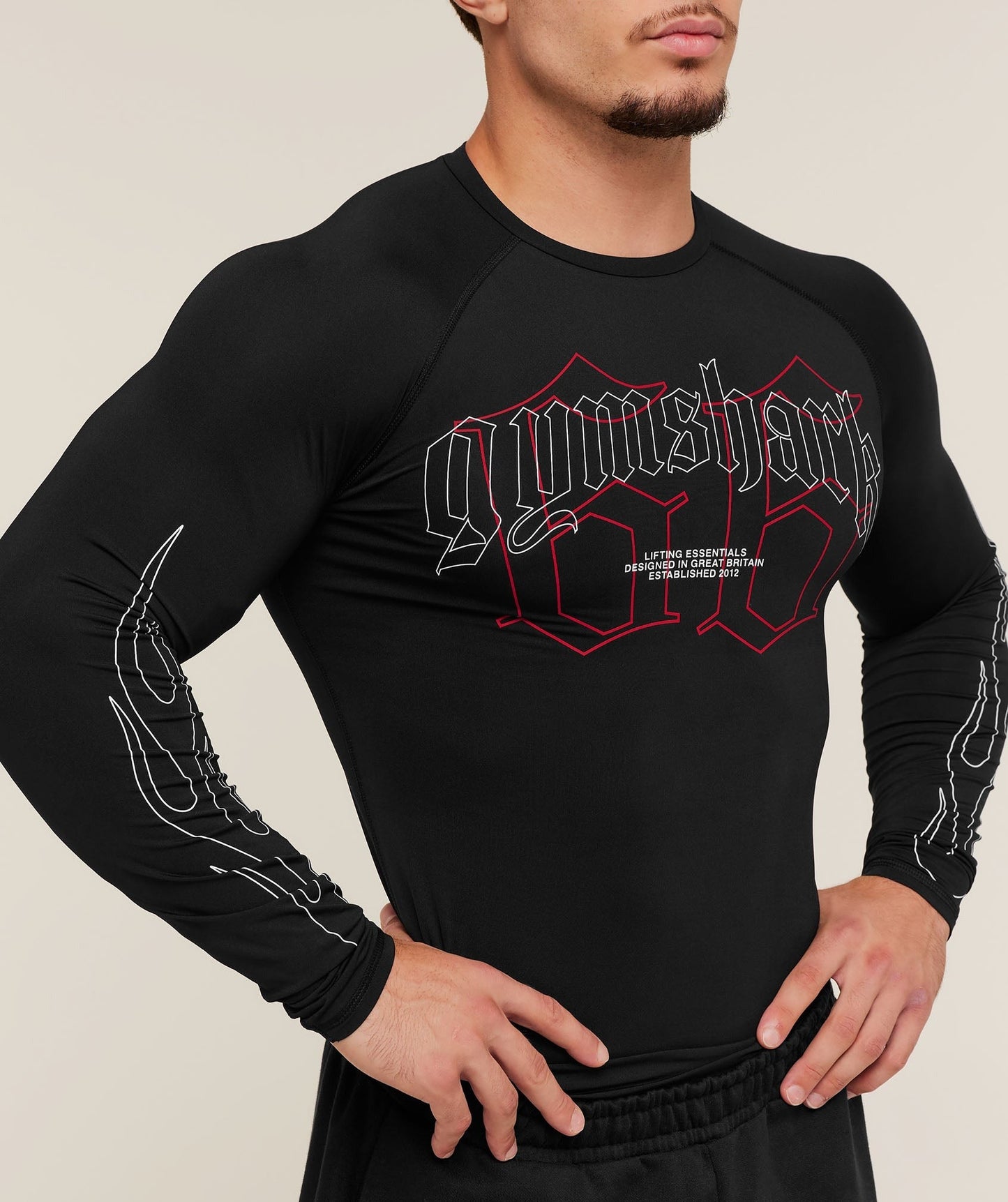 Gymshark Outline Graphic Long Sleeve Baselayer - Black