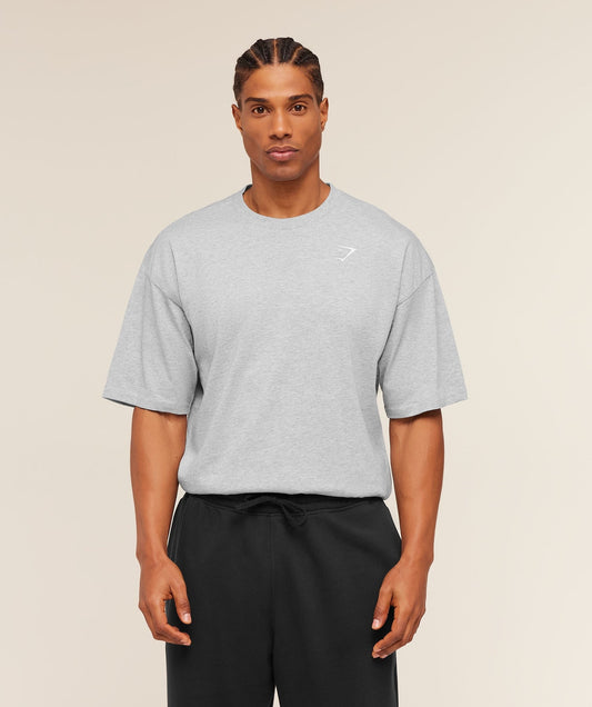 Gymshark Crest Oversized T-Shirt - Light Grey Core Marl