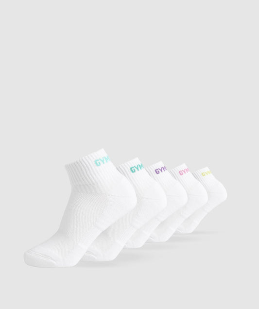 Gymshark Quarter Socks 5pk - Yellow/Pink/Tropical Turquoise/Turquoise/Purple