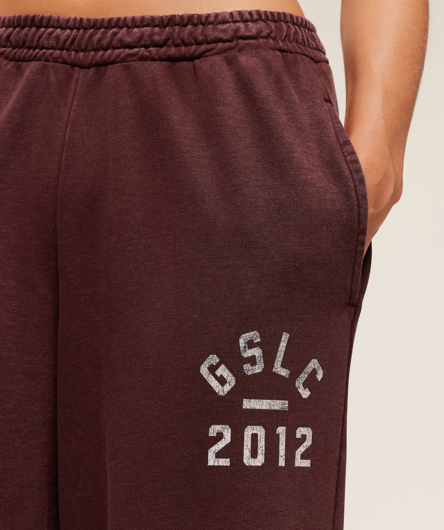 Gymshark Lifting Club 2012 Graphic Wide Leg Joggers - Rich Maroon/Wash