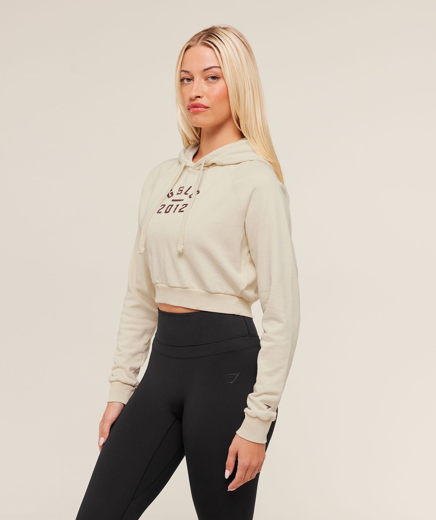 Gymshark Lifting Club 2012 Graphic Cropped Hoodie - Stone Beige/Wash