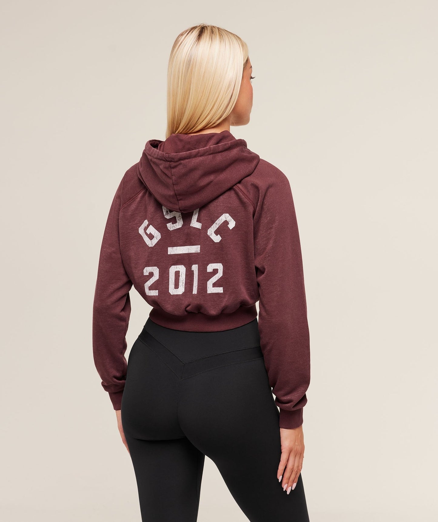 Gymshark Lifting Club 2012 Graphic Cropped Hoodie - Rich Maroon/Wash