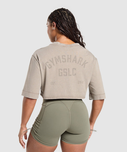 Gymshark GSLC Washed Graphic Crop Top - Linen Brown
