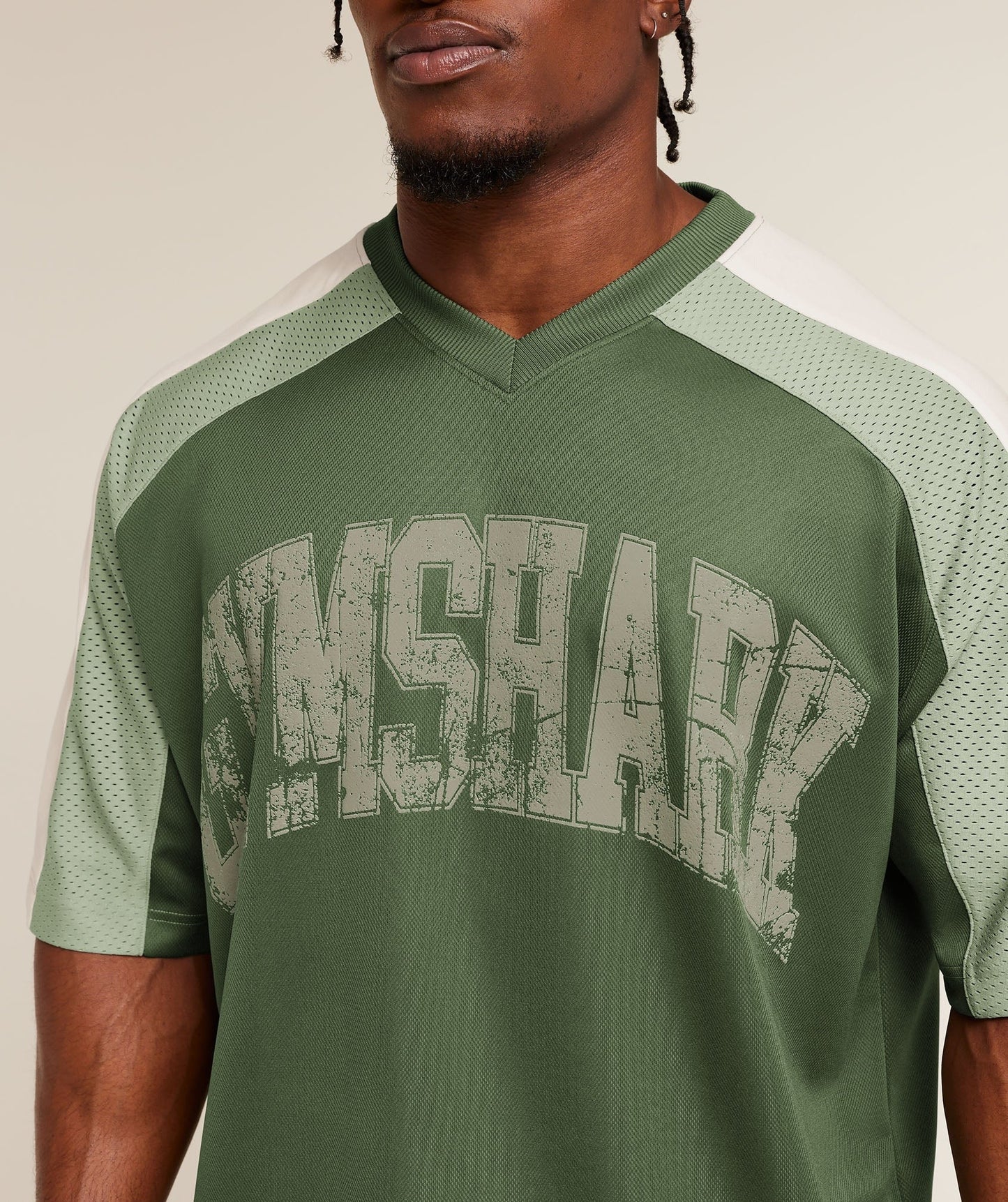 Gymshark Collective Mesh Wordmark Jersey - Core Olive/Haze Green/Soft White