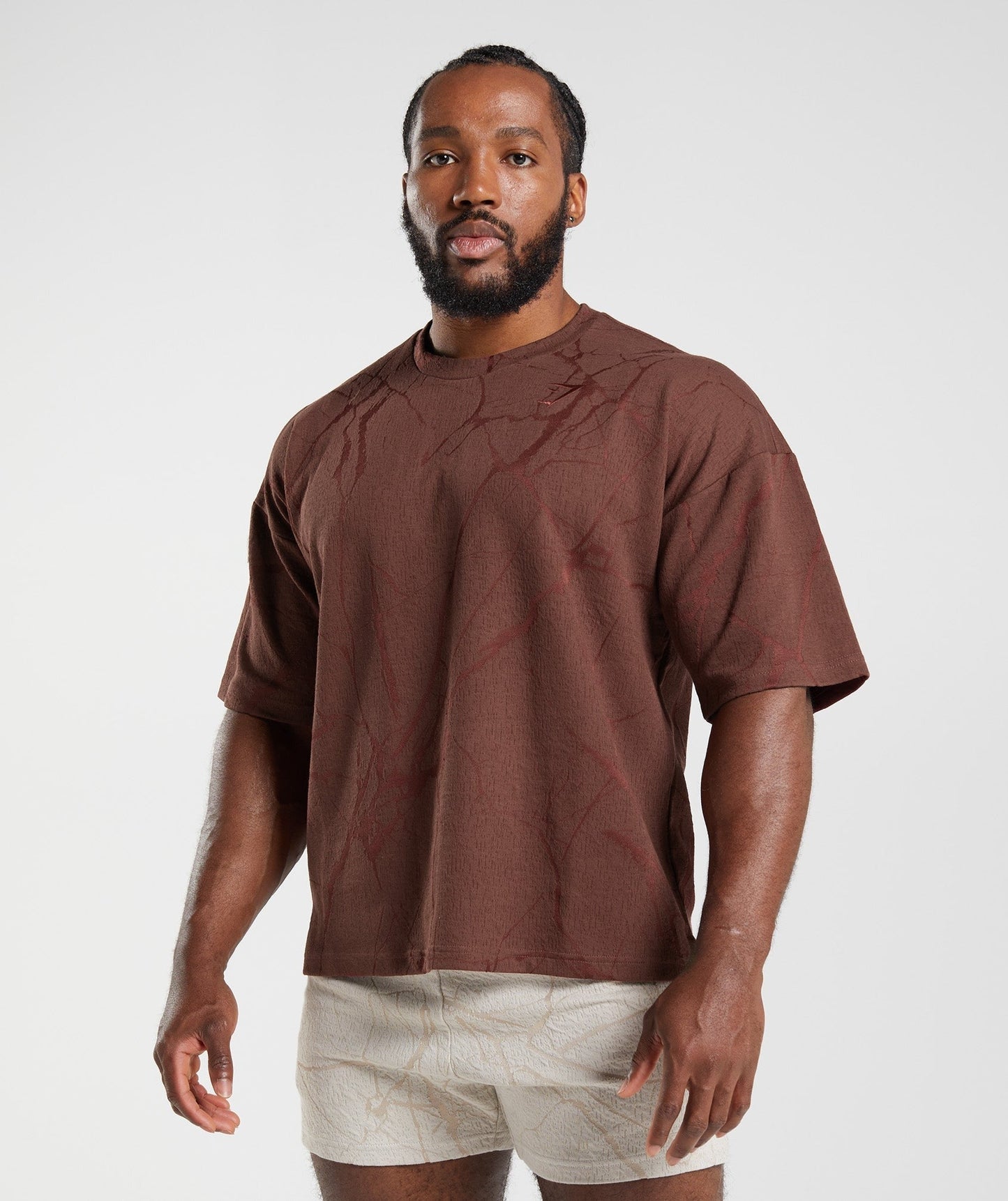 Gymshark Power Short Sleeve Crew - Cherry Brown Print