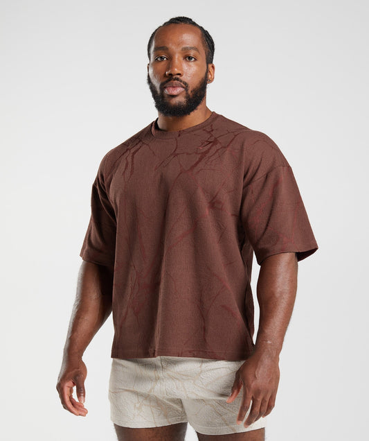 Gymshark Power Short Sleeve Crew - Cherry Brown Print