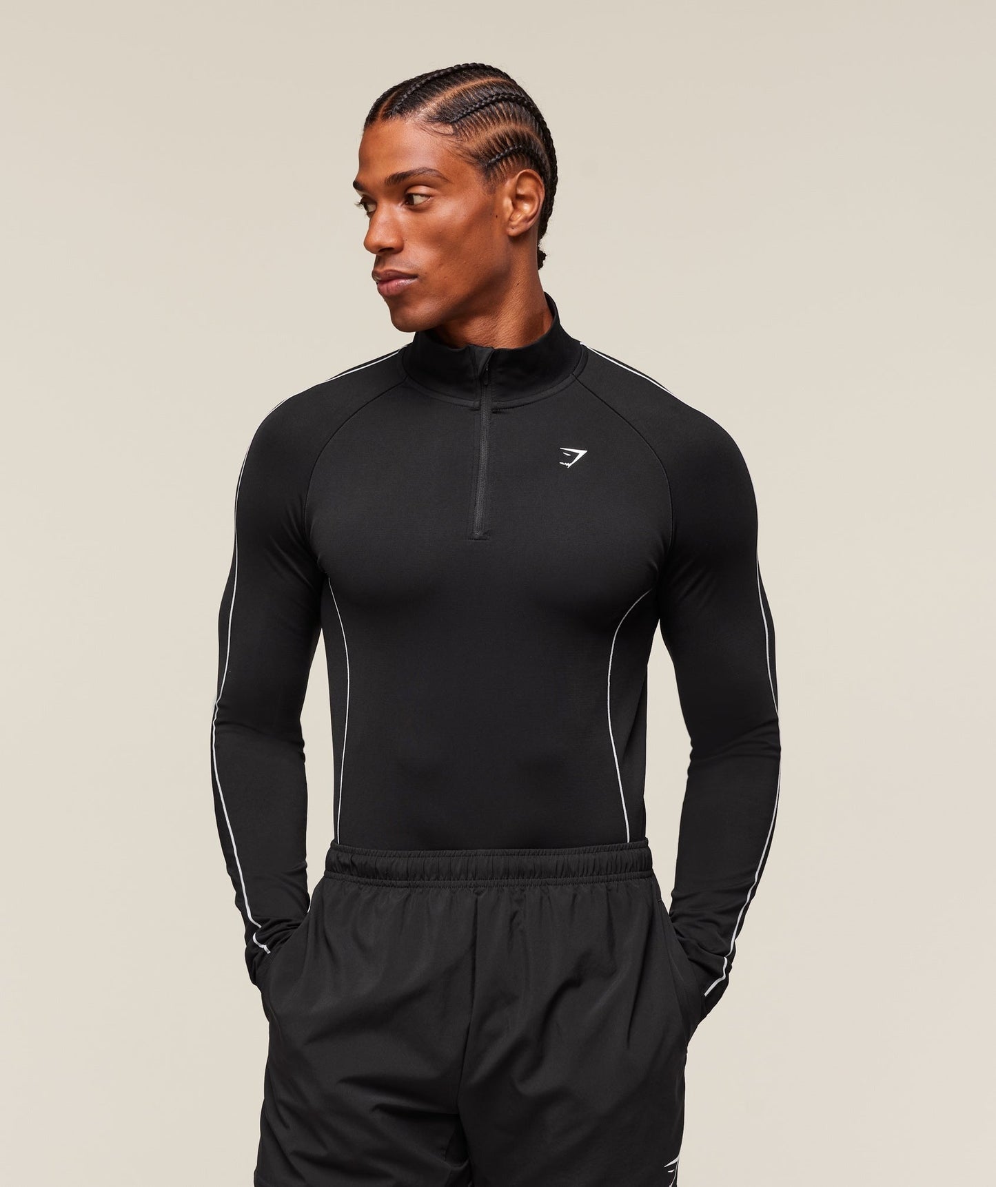 Gymshark Clean Contour Seamless 1/4 Zip - Black/White