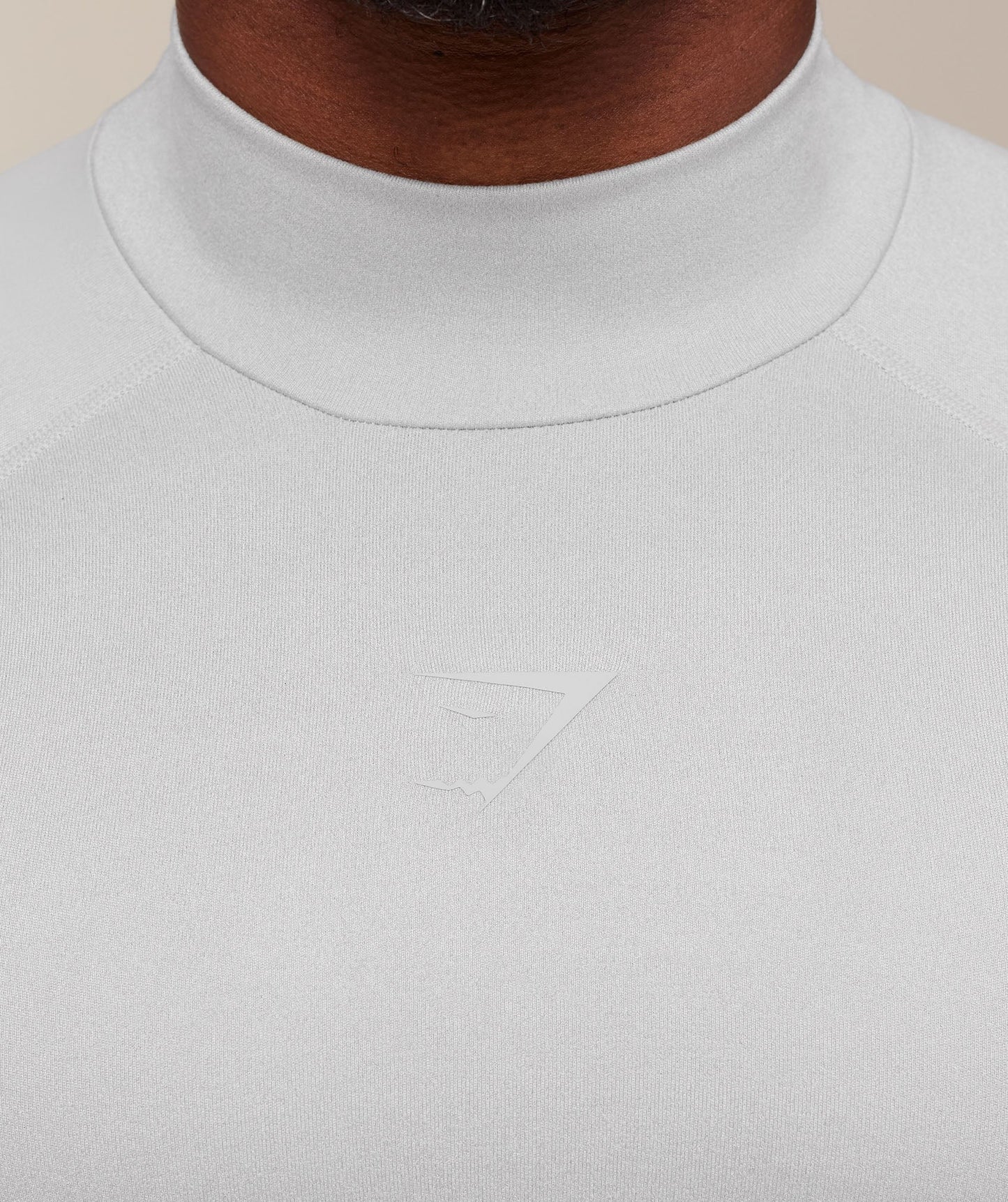 Gymshark Element Baselayer Mock Neck Long Sleeve T-Shirt - White/Metal Grey Marl