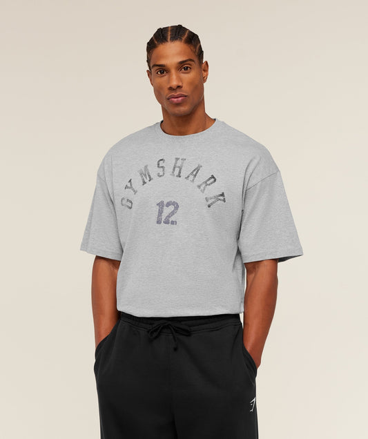 Gymshark 12 Graphic T-Shirt - Light Grey Core Marl