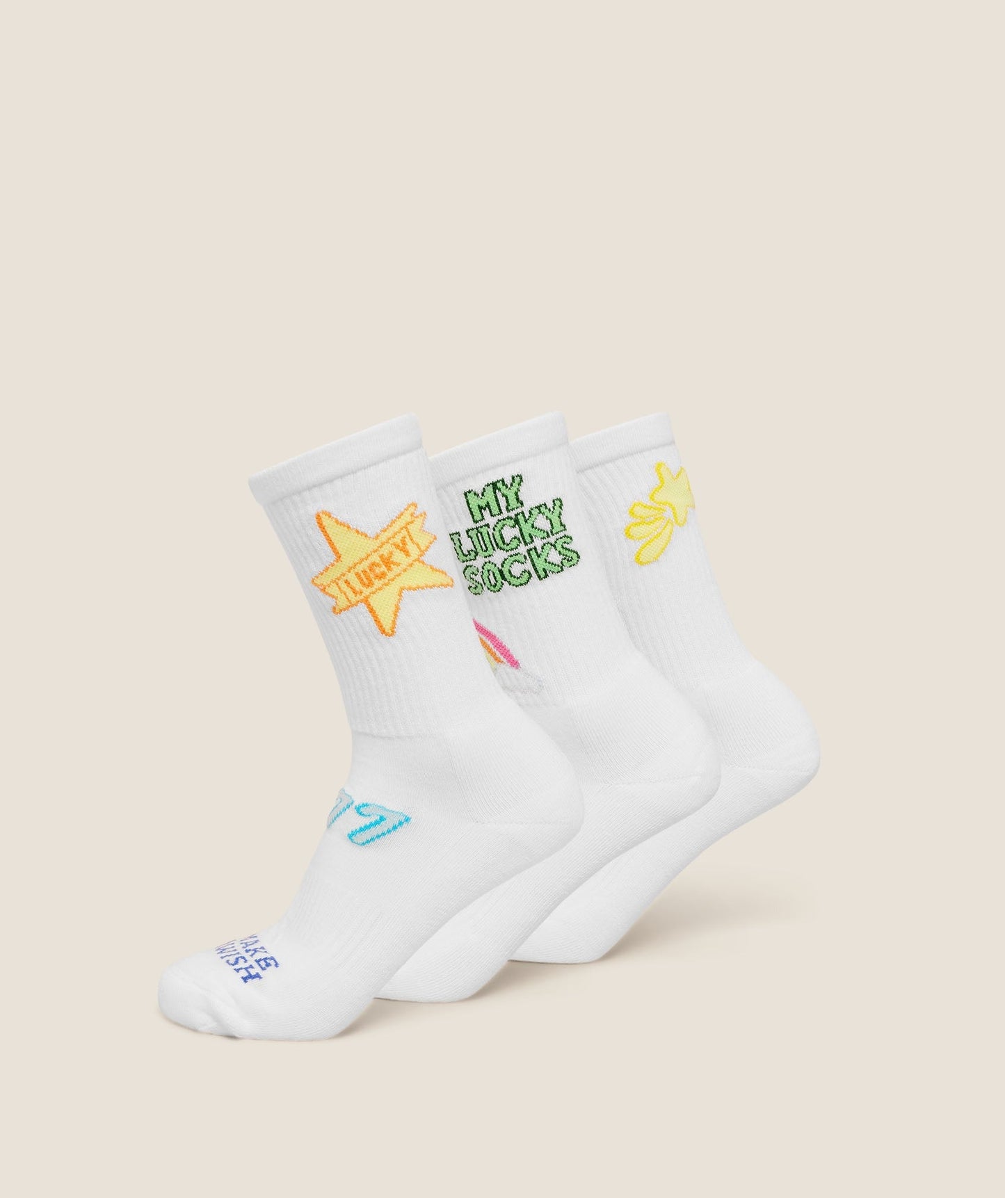 Gymshark Lucky Graphic Crew Socks 3pk - White