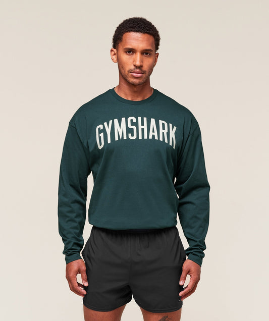 Gymshark Worn Graphic Long Sleeve T-Shirt - Deep Petrol Blue