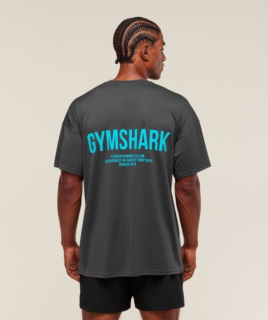 Gymshark Conditioning Club Oversized T-Shirt - Grey/Brand Blue