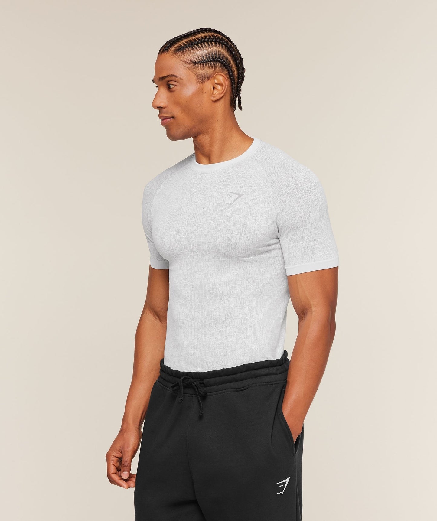 Gymshark Geo Seamless Grid T-Shirt - White/Silver Grey
