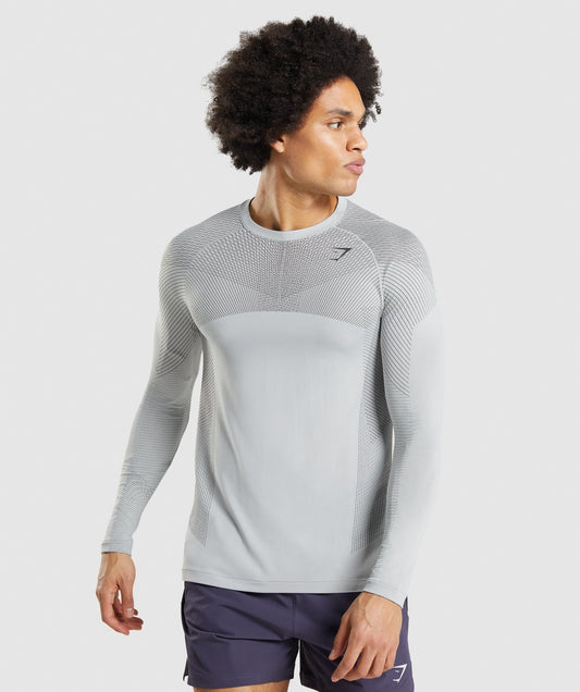 Gymshark Apex Seamless Long Sleeve T-Shirt - Light Grey/Onyx Grey