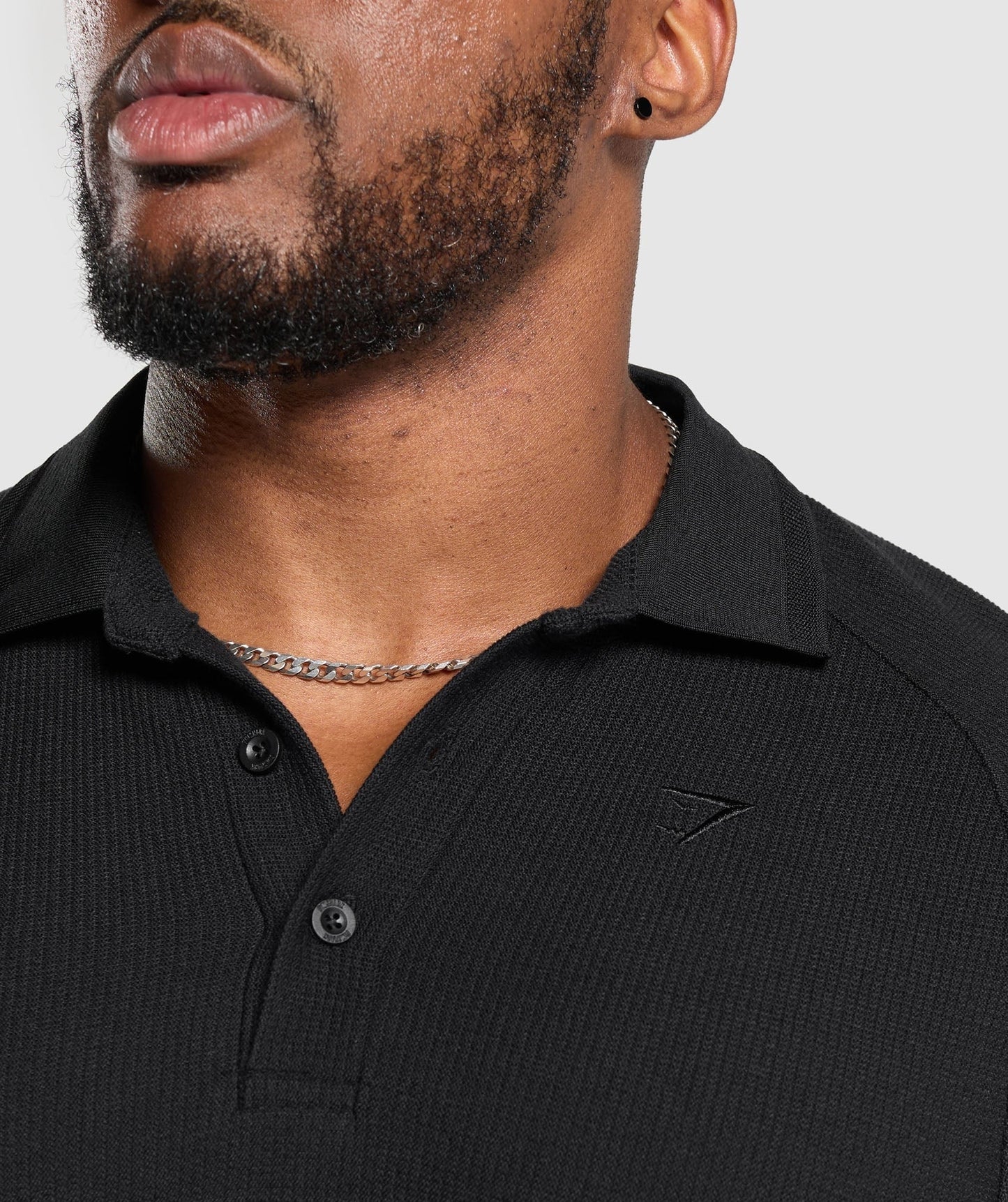 Gymshark Long Sleeve Waffle Polo Shirt - Black