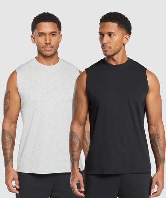Gymshark Everyday Tank 2 Pack - Black/Light Grey Core Marl