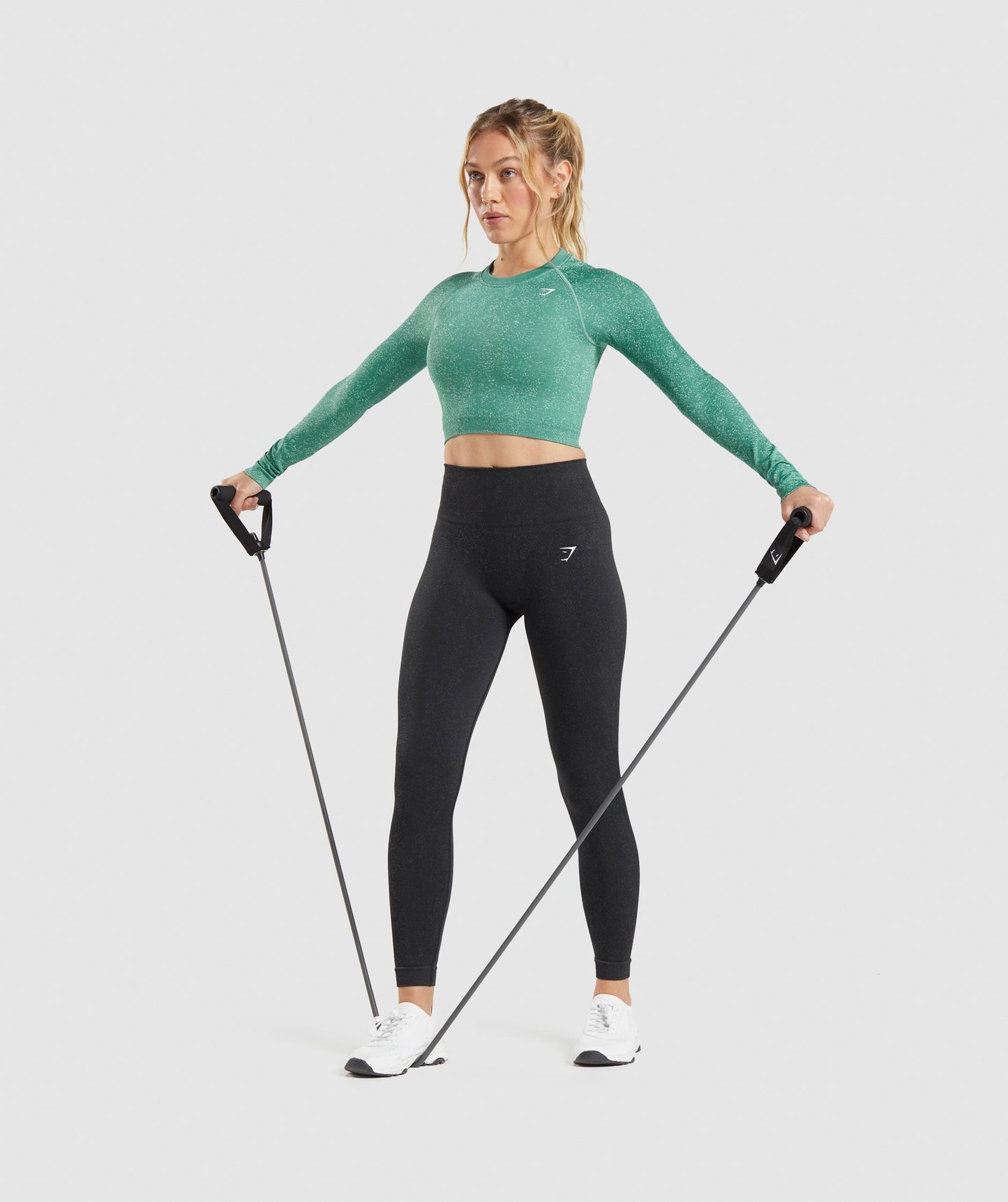 Gymshark Adapt Fleck Seamless Long Sleeve Crop Top - Mineral | Alpine Green