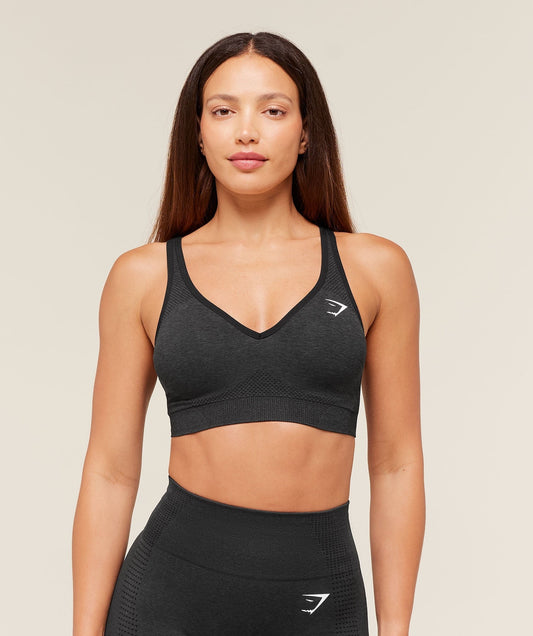 Gymshark Vital V Neck Sports Bra - Black Marl