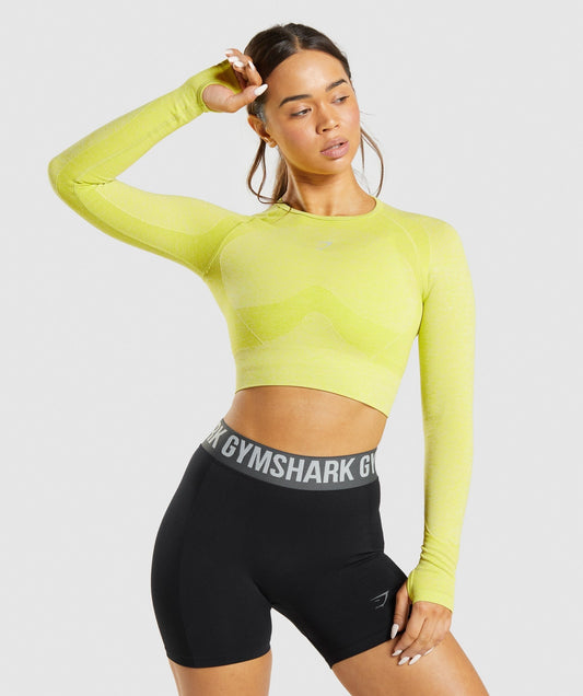 Gymshark Flex Sports Long Sleeve Crop Top - Glitch Yellow Marl