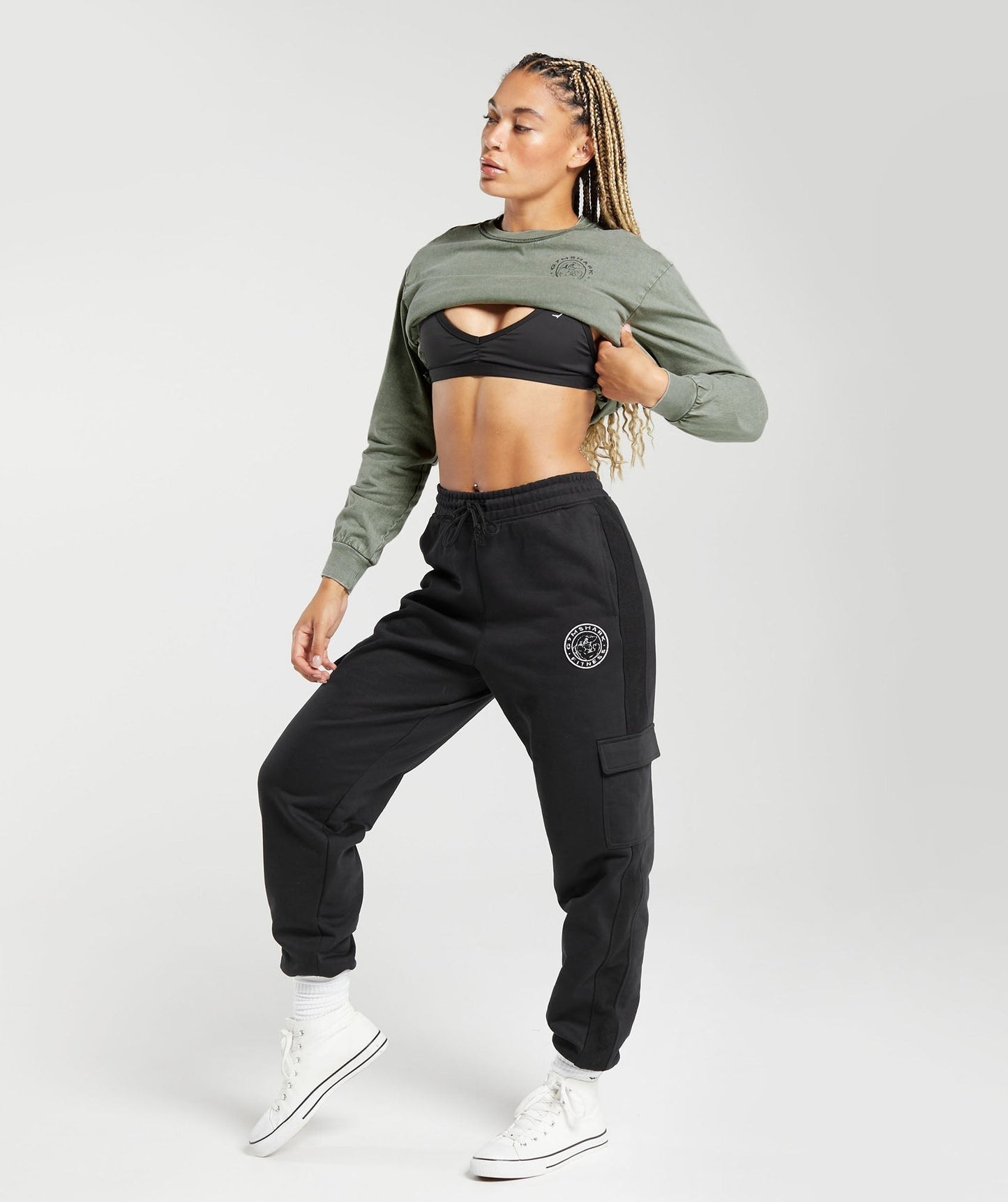 Gymshark Legacy Washed Long Sleeve Top - Dusk Green/Acid Wash