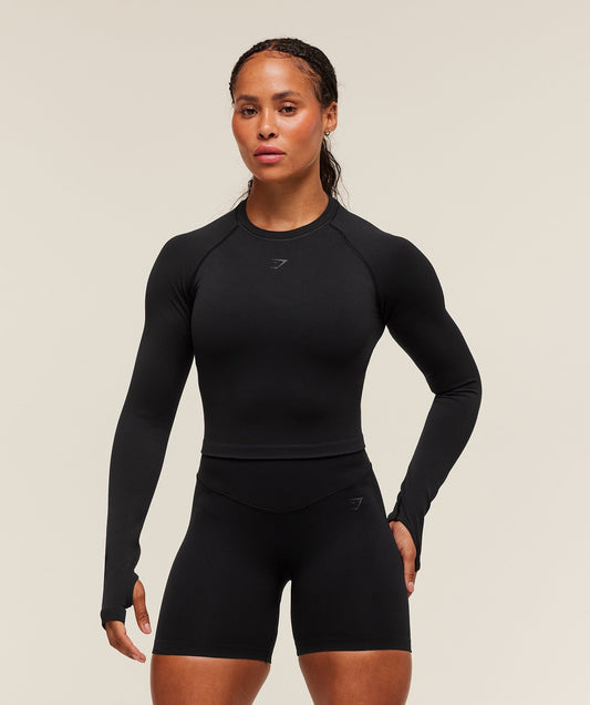 Gymshark Activate Long Sleeve Crop Top - Black