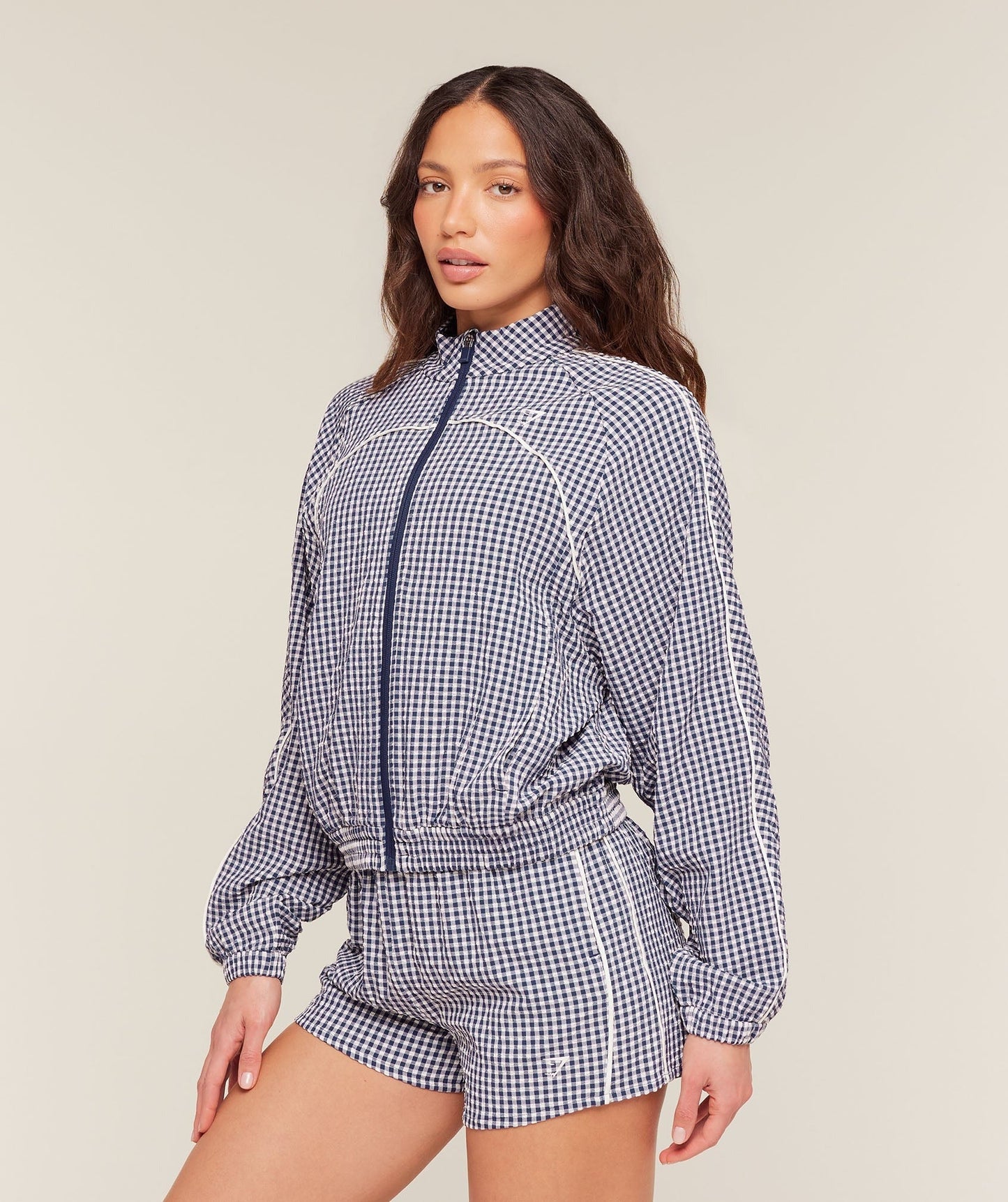 Gymshark Gingham Track Jacket - Indigo Purple/Soft White