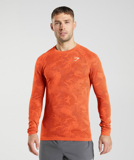 Gymshark Geo Seamless Long Sleeve T-Shirt - Pepper Red/Salsa Red