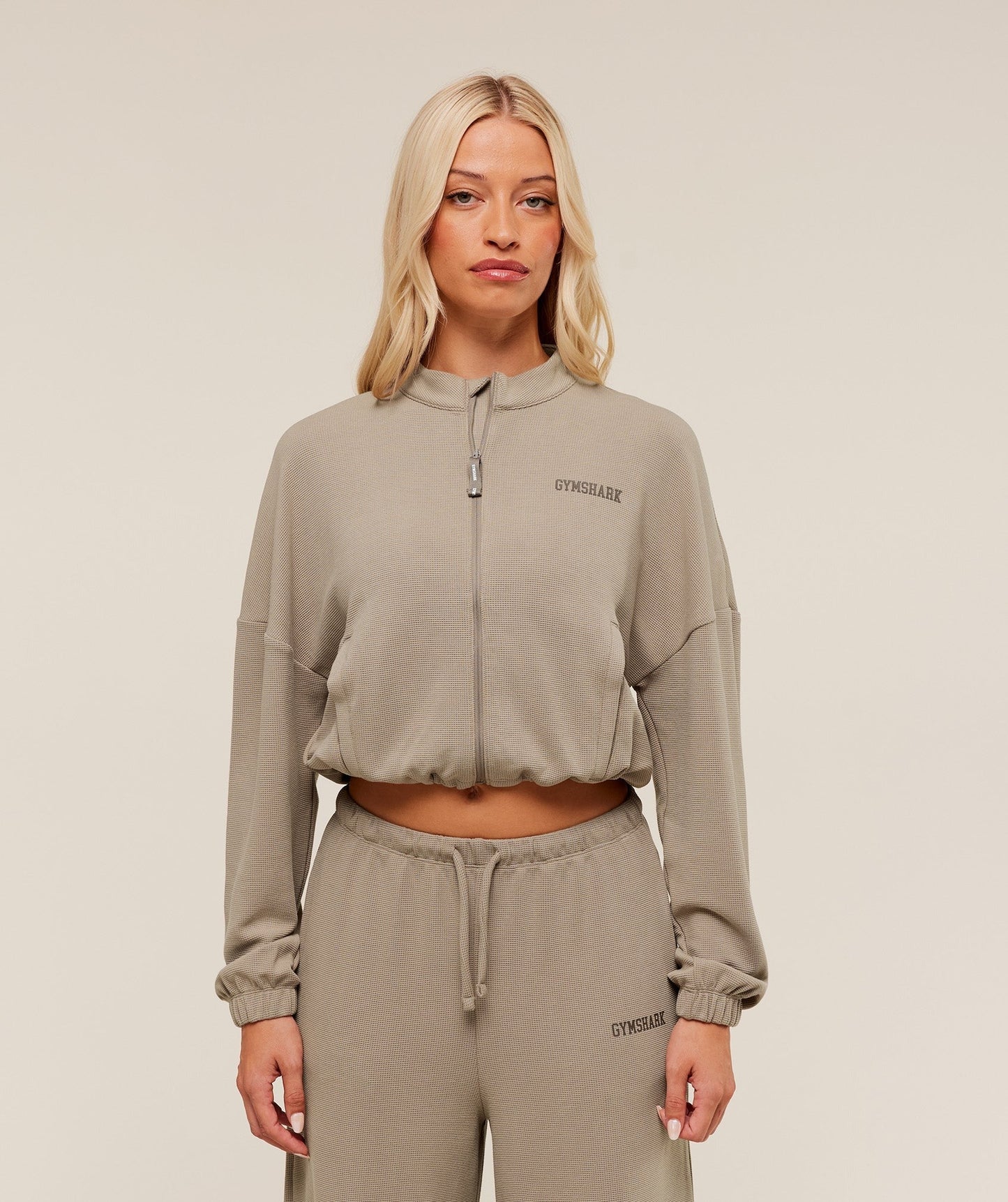 Gymshark Waffle Midi Zip Up Jacket - Lifestyle Brown
