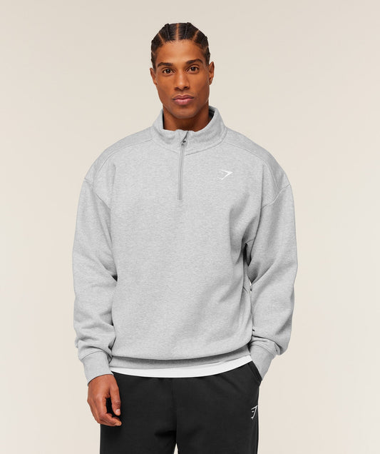 Gymshark Crest Oversized 1/4 Zip - Light Grey Core Marl