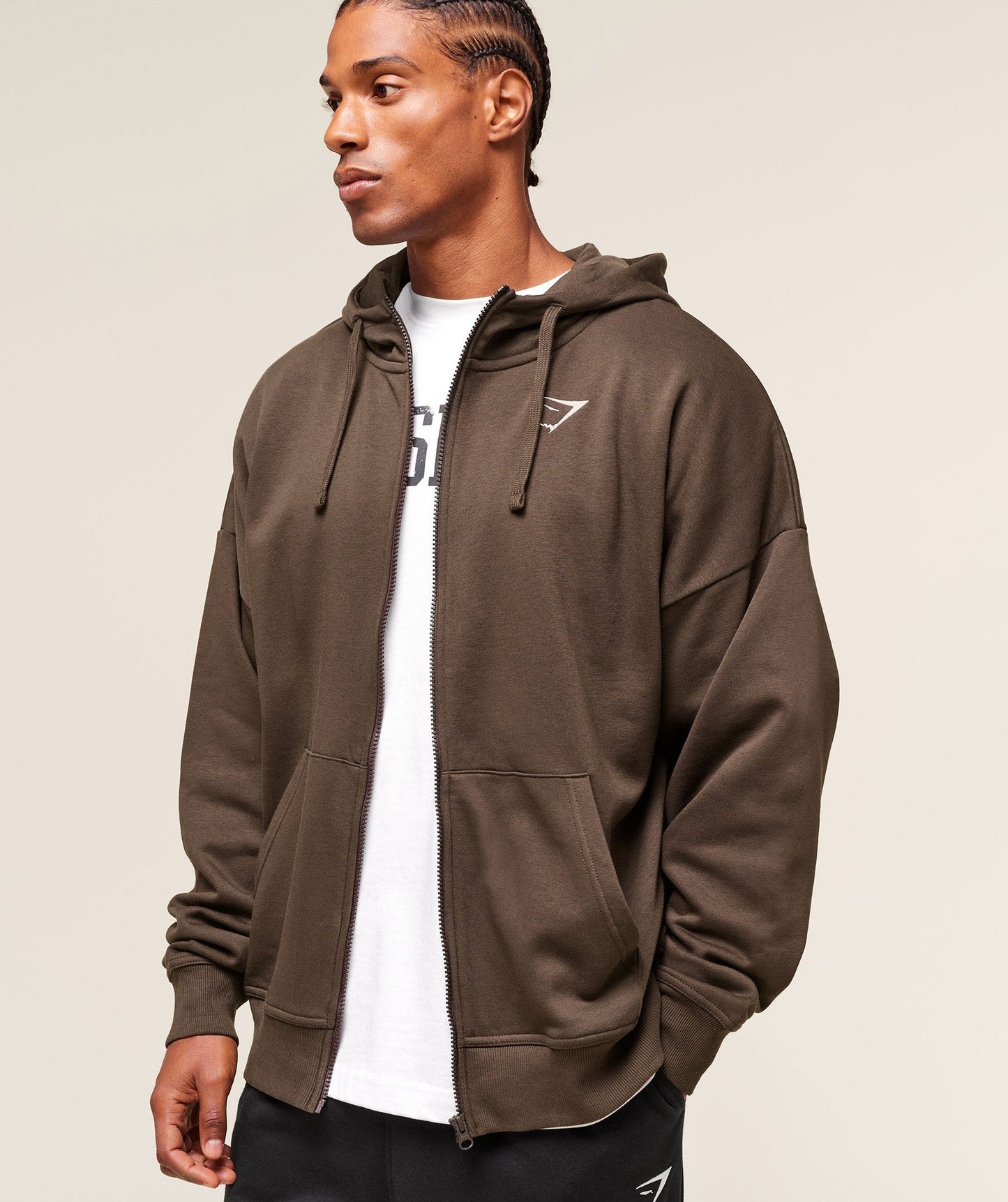 Gymshark Crest Oversized Zip Up Hoodie - Archive Brown