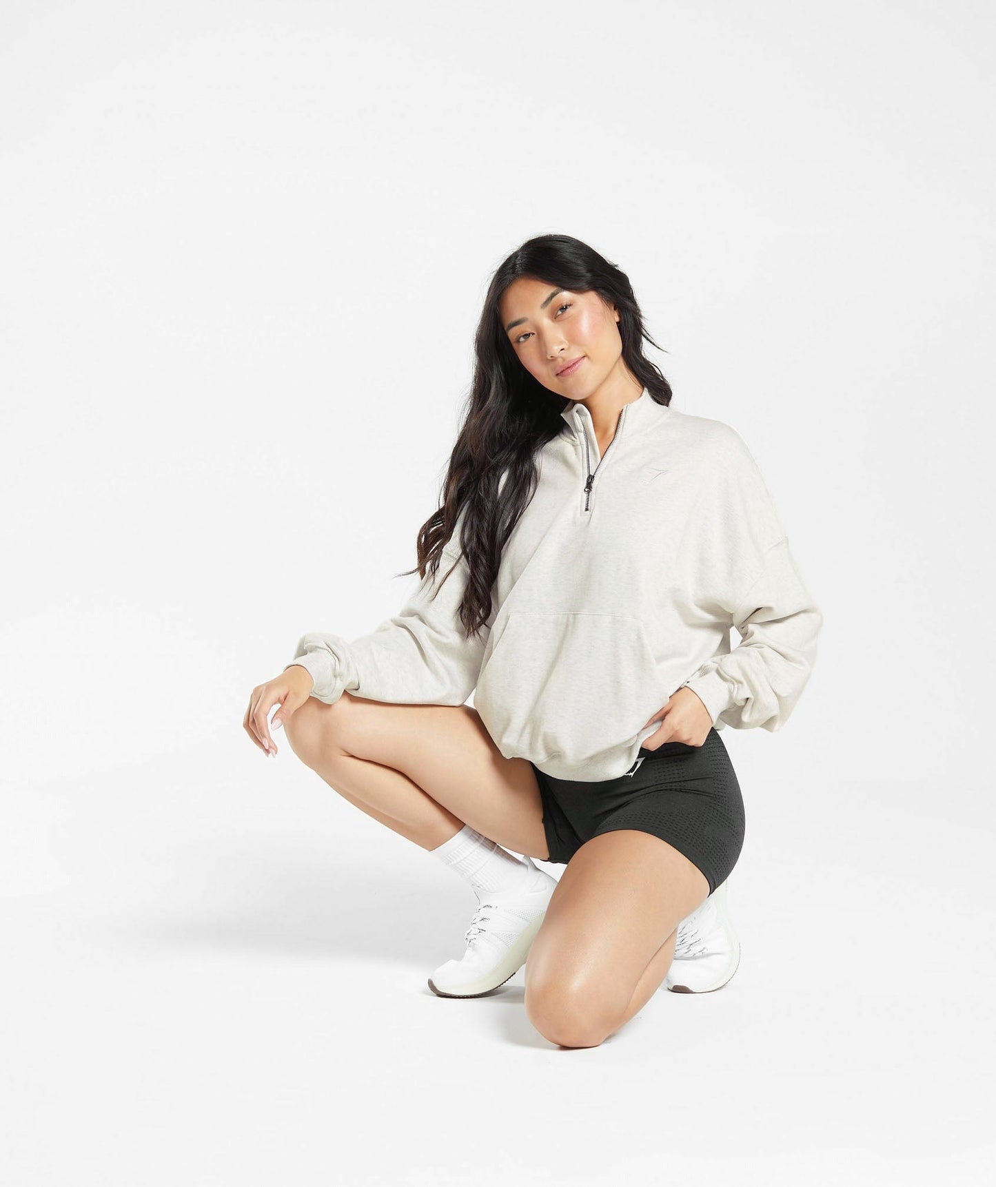 Gymshark Rest Day Sweats 1/2 Zip Pullover - White Marl