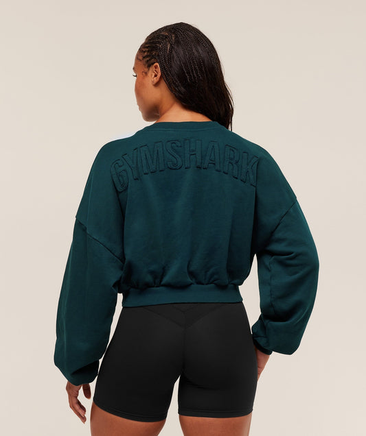 Gymshark Power Washed Sweat Top - Deep Petrol Blue/Acid Wash Small Ball